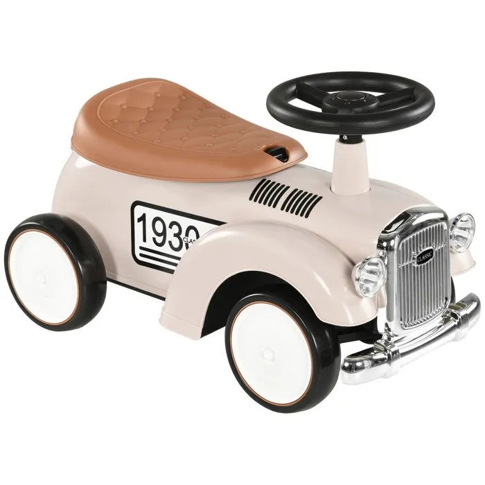 Porteur enfant voiture de collection rétro coffre butée arrière anti-basculement klaxon beige-0