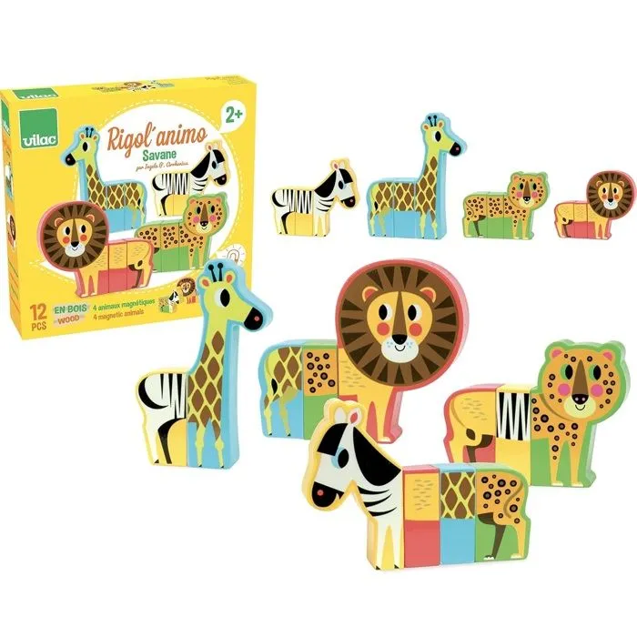 Coffret de 4 animaux aimantés à recomposer - VILAC - Rigol'Animo Savane - Enfant - Mixte - A partir de 2 ans-0