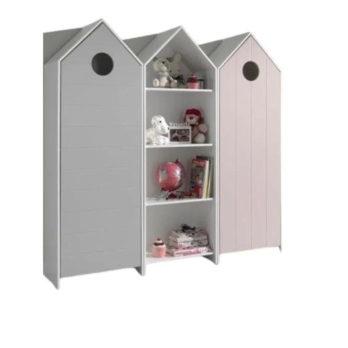 Armoire 1 porte Gris + Armoire ouverte + Armoire 1 porte Rose - Vipack CASAMI - Contemporain - Design-0