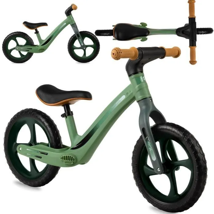 Bebeboutik Velo bebe draisienne MoMi MIZO sans pedales 12 roues style sportif Vert