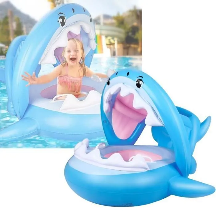 Bouee Bebe avec Toit de Protection Solaire Bouee Siege Bebe avec des Cloches à l'intérieur Flotteurs Bébé de 6 Mois à 36 Mois-0