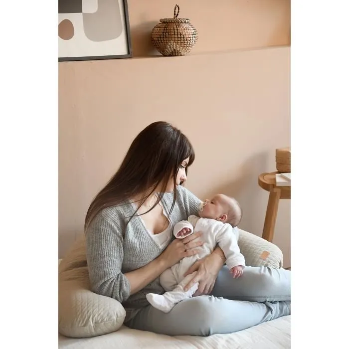 BÉABA - Big Flopsy™ - Coussin de grossesse et d'allaitement - Fleur de coton® - 180 cm - Lin-3