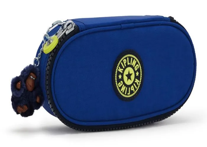 kipling Trousse à crayons bleu jaune fluo pour fille et garçon - Back To School Duobox Pencase M Blue Ink C 209883-1