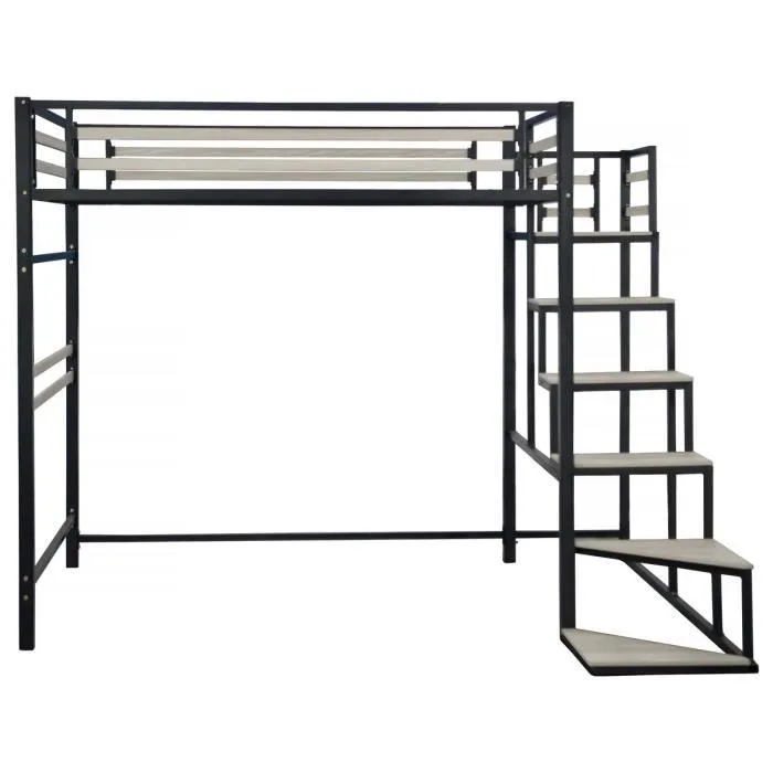 Lit mezzanine en métal avec escalier "LENA" - 140 x 190 cm - Noir-0