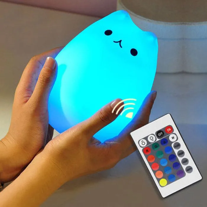 TD® Veilleuse pour bébé ou pour enfants télécommande lampe de chevet silicone chaton chargement USB lumière LED petit chat mignon-3