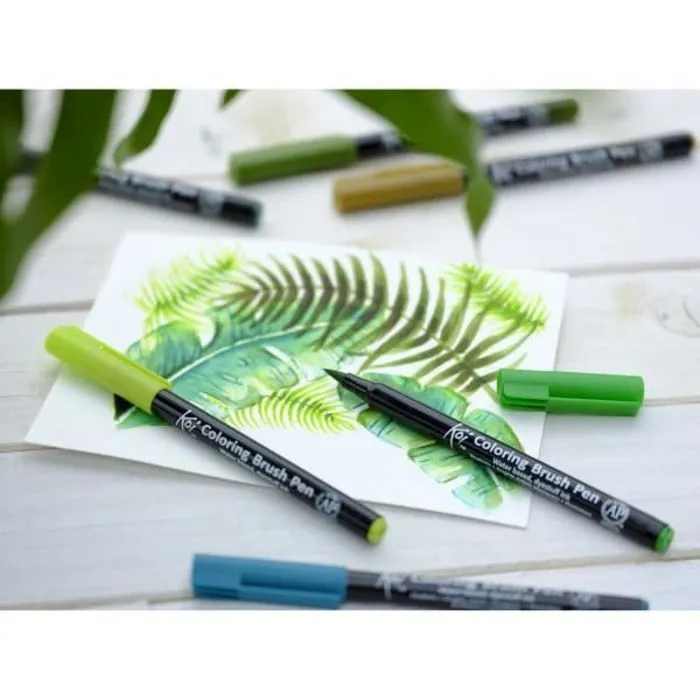 6 feutres - Pointe pinceaux  - Koi Coloring Brush Pen Botanic colours - Sakura-2