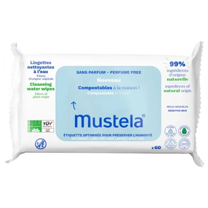 Mustela Lingettes Nettoyantes Compostables Non Parfumées x60-0