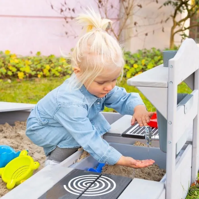 ROBA Jeu Cuisine Enfant en Forme de Maison pour Extérieur - Jouet d'Imitation avec Accessoires - Bois Massif Gris-2
