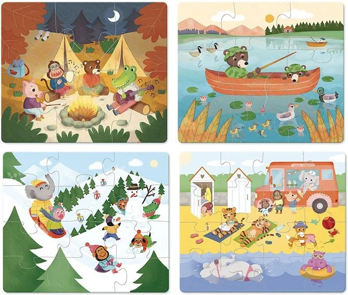 Puzzles évolutifs vacances VILAC - Coffret en bois avec 4 puzzles de difficulté croissante-0