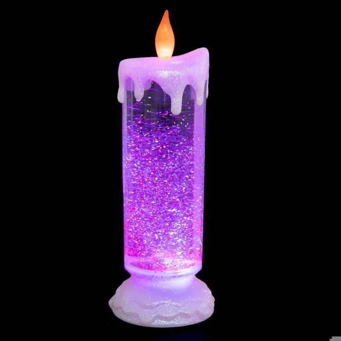 Bougie LED - FEERIC LIGHT & CHRISTMAS - Chandelle Pailletée - 24 cm - Couleurs Variées - Intérieur-4