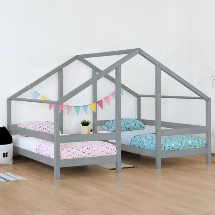 Lit cabane VILLY 2 places 90 x 180 gris-0