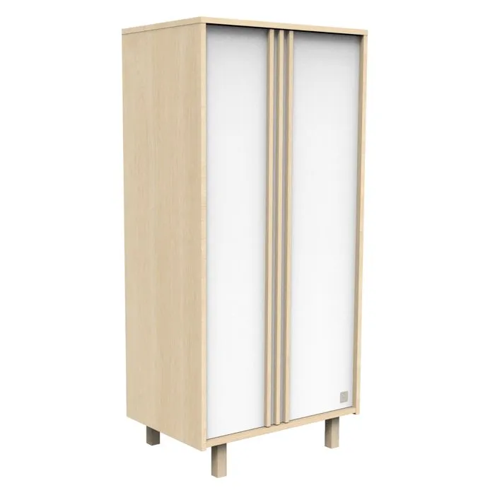 Armoire 2 portes en décor chêne velours et avec appliques en bois - NATURE-1