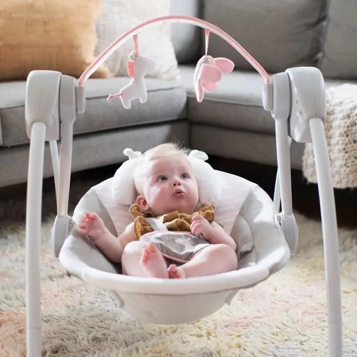 INGENUITY Transat bébé balancelle électrique pliable - Flora - Arche, jouets amovible, réglages balancement, minuterie, inclinaison-4