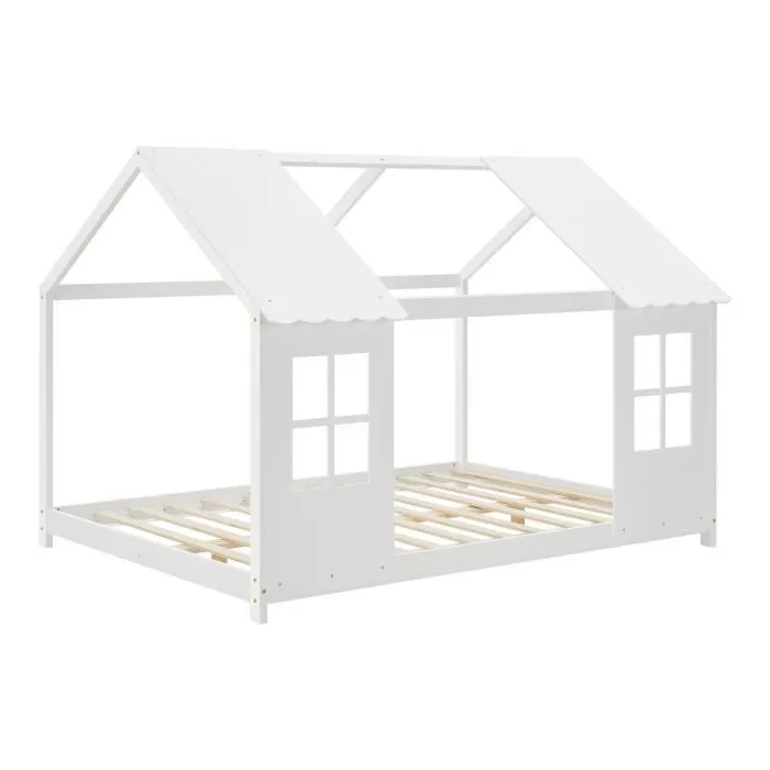 Lit cabane Tostedt pour enfant forme maison bois de pin 140 x 200 cm blanc [en.casa]-1