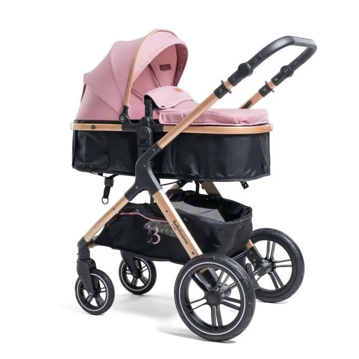 BEBELISSIMO - Poussette combinée trio 3 en 1 - siège auto 0m – nacelle – dès la naissance – jusqu’à 22kg – Premium - rose-1