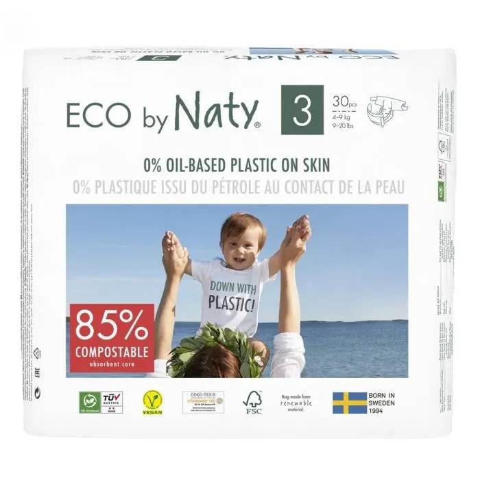 NATY - Lot de 6 paquets de couches Taille 3 Midi 4-9 kg 180pcs-1