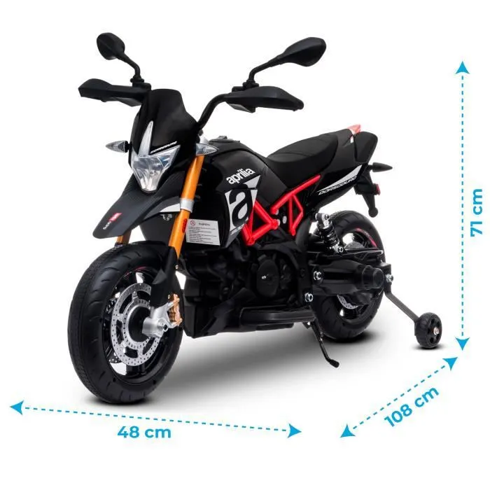 Moto électrique Aprilia Dorsoduro 900 pour Enfant avec Klaxon, système audio et roulettes de soutien-2