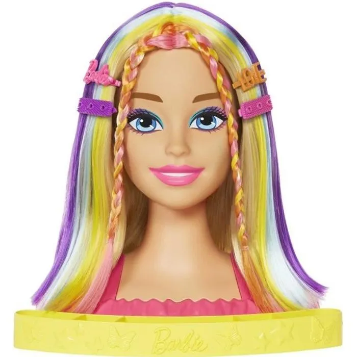 Barbie®-Ultra Chevelure-Tête à Coiffer blonde mèches arc-en-ciel HMD78-0