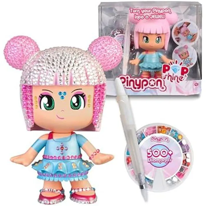 Figurine Pinypon - Pop & Shine - 17 cm - 500 Cristaux Brillants - 7 Couleurs - Fille 4+-0