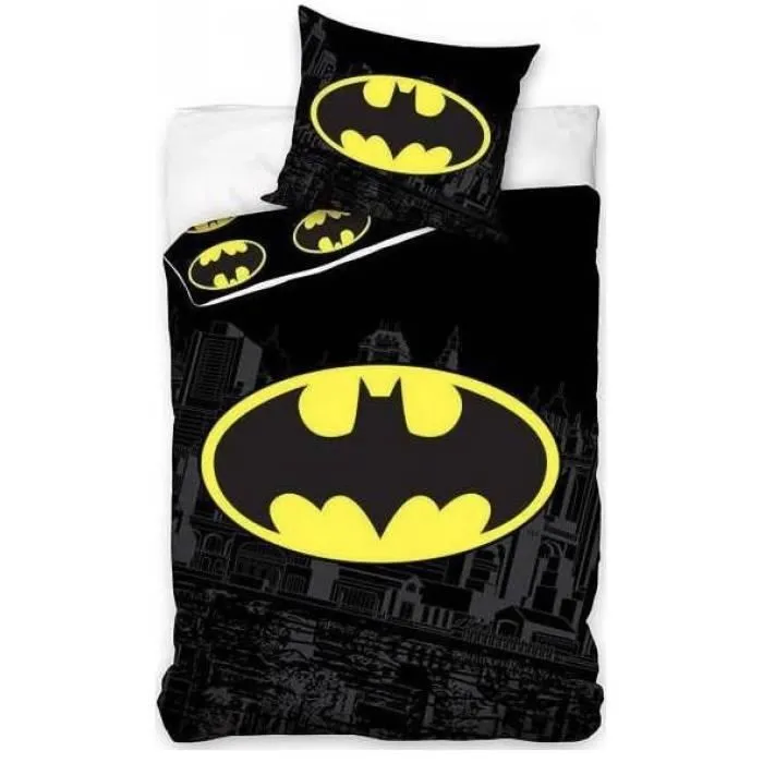 Batman - Parure de couette 140 x 200 cm + taie d'oreiller + Drap Housse 90 x 190 Noir - HOMEROKK-0