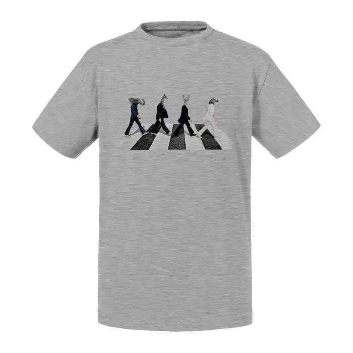 T-shirt Enfant Gris Animaux Passage Piéton Collage Art Surréalisme Rock-0