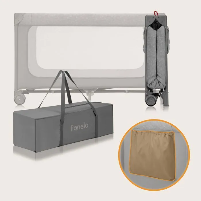 Lit parapluie 2en1 LIONELO Jasmin - Parc bébé - Matelas en mousse T25 - Pliage Rapide - 2x Roulettes - Jusqu'à 15 kg - Gris-2