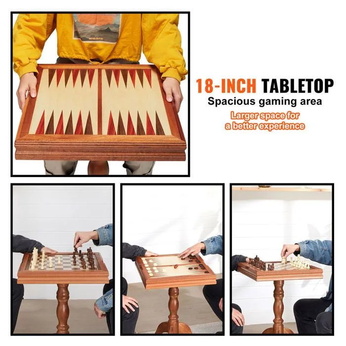 BAZARLAND30.Jeu d'Échecs Dames Backgammon 3-en-1 Combo Table de Jeux de Société 44 cm-2