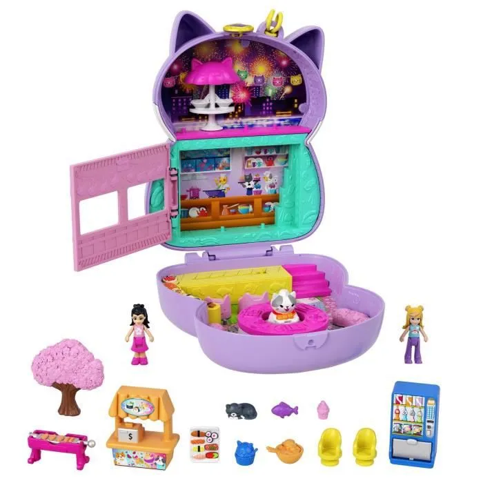 Coffret Chat Restaurant - Polly Pocket - Univers culinaire japonais - 2 figurines et 13 accessoires - 4 ans et +-2