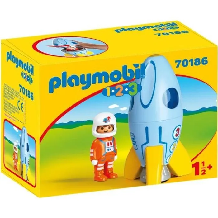PLAYMOBIL - 70186 - PLAYMOBIL 1.2.3 - Fusée et astronaute pour enfant de 18 mois et plus-0