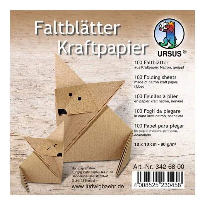 Jeu de origami Ursus - 3426800 - Feuilles Pliantes en Papier Kraft, , 10 x 10 cm-0