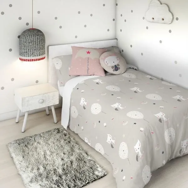 Housse nordique - Haciendo el Indio - Globos & Gatos - 150 x 220 cm - Gris - Chambre-3
