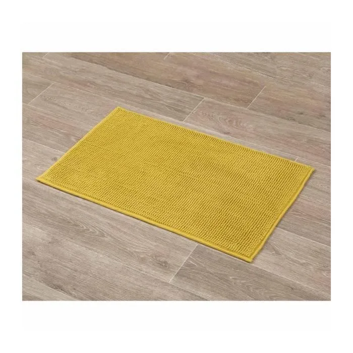 Tapis de salle de bain en microfibre jaune moutarde - TENDANCE - Boules - 45x75cm-1