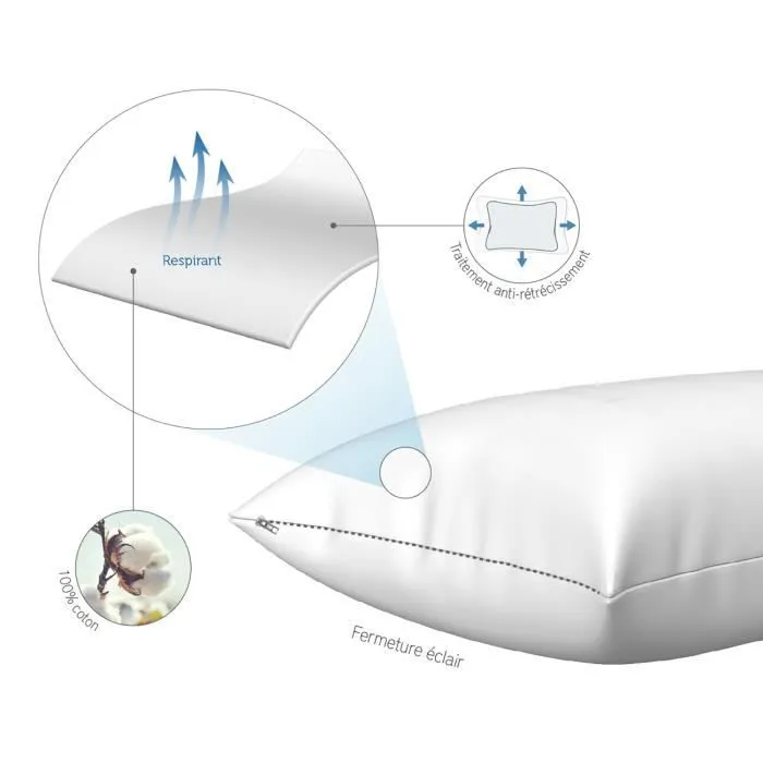 Taie d'oreiller en coton 100% avec taie lavable - PIKOLIN HOME - 90x40cm - Blanc - Naturelle - Uni-3