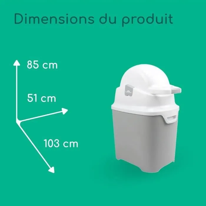 BEBECONFORT Poubelle à couches anti-odeur, Couvercle anti-odeur, Compatible avec tout sac poubelle, 20 à 30 couches, Grise-2