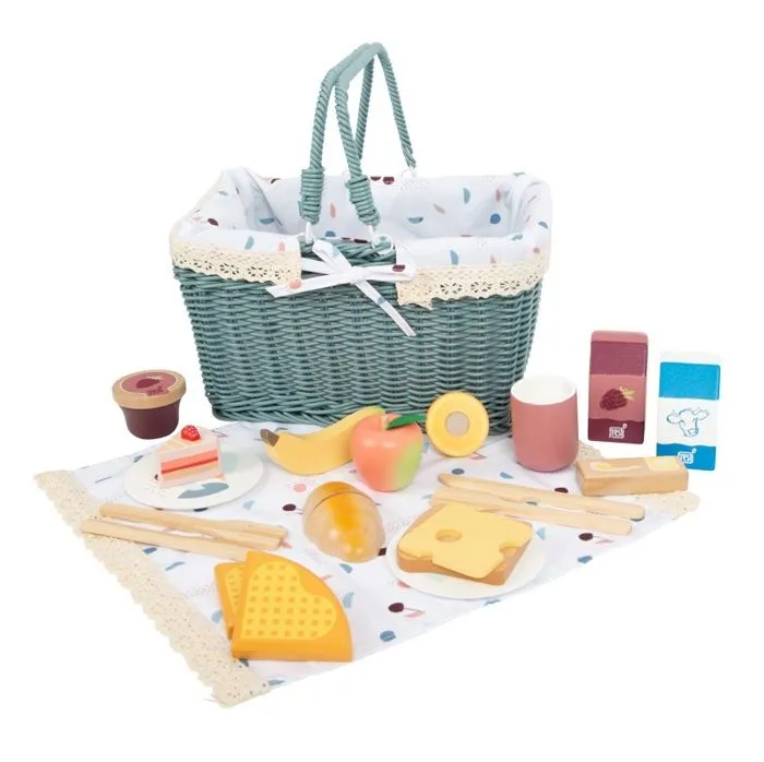 Panier pique-nique en osier jouet en bois fruit légume dinette pour enfant A partir de 3 ans-0