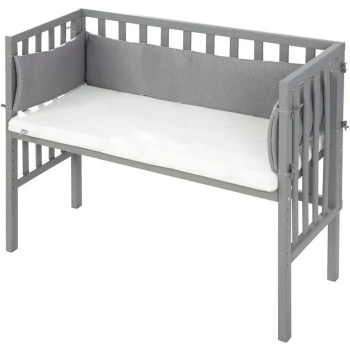 Lit Cododo ROBA - Gris - Matelas ventilé + Tour de lit + Barrière - Bébé - 0 mois - Naissance-0