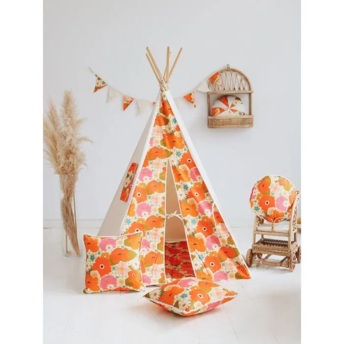 Ensemble tipi et tapis enfant Moi Mili "Pique-nique avec les fleurs" - pique-nique avec les fleurs - TU-3