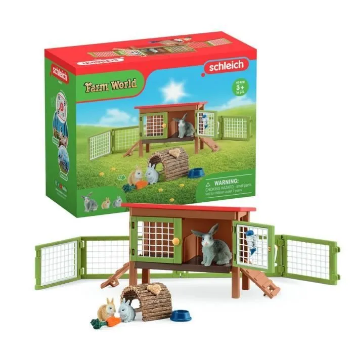 Clapier à lapin, coffret figurines Schleich 42420 Farm World, jouet pour enfant, dès 3 ans-0