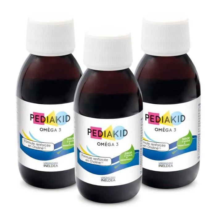 Lot de 3 PEDIAKID Oméga 3 - Complément Alimentaire Enfant - DHA & Vitamines Sirop d'agave & prébiotiques - Gout Citron Cola-0