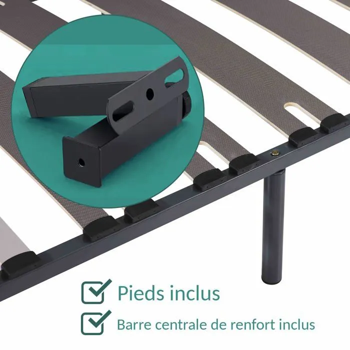 Sommier Robuflex 90x190 Sampur | Résistant et Confortable - Lattes Larges Réglables - Pieds Inclus - Structure Robuste Acier Epoxy-5