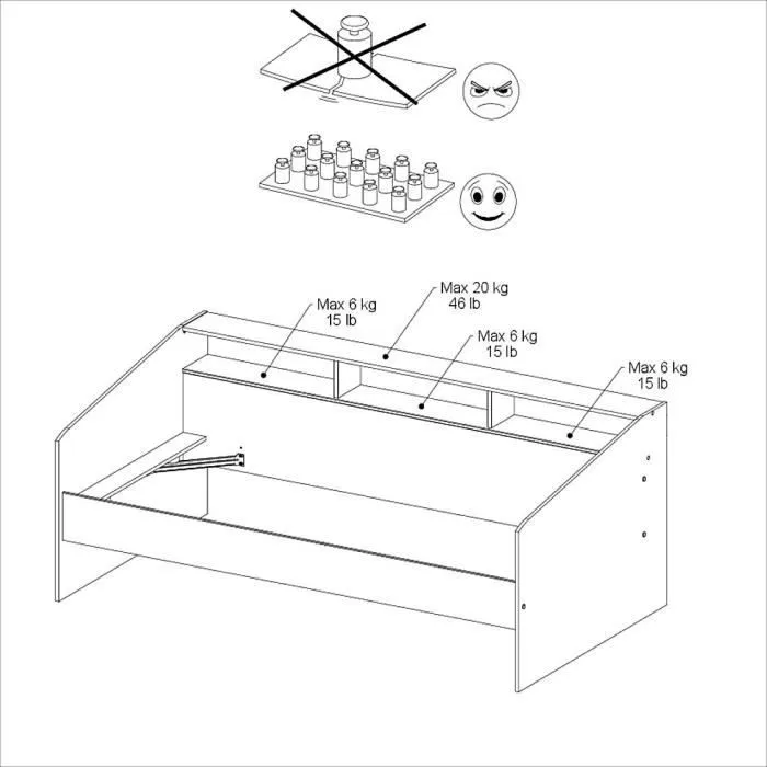 Lit banquette 2 tiroirs 90 x 200/190 cm - MDF - Mat décor chêne et blanc - JOY - 2339ENSE-6