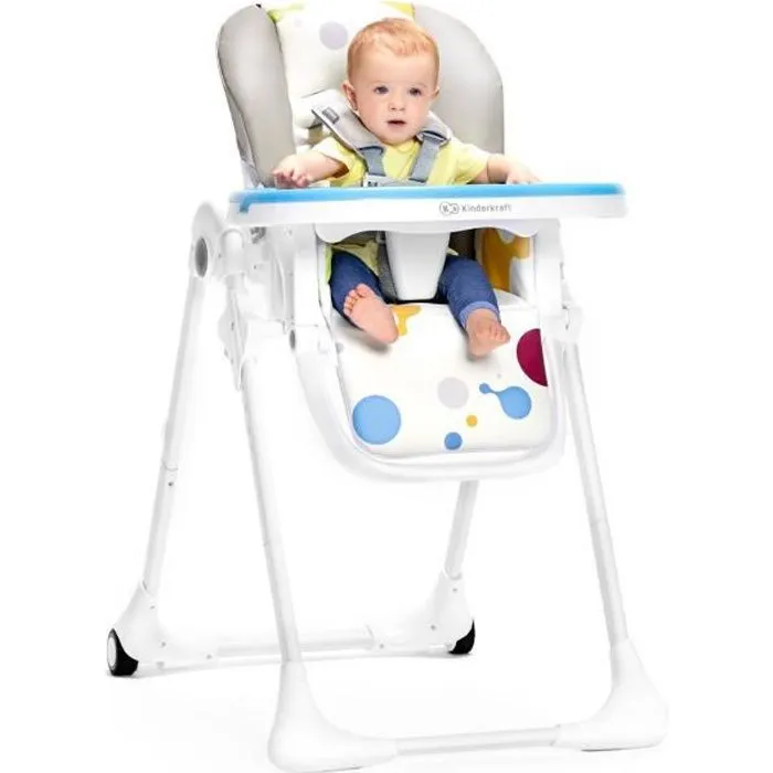 Chaise haute bébé YUMMY - KINDERKRAFT - Multicolore - Réglable - Tablette amovible - Roulettes-0
