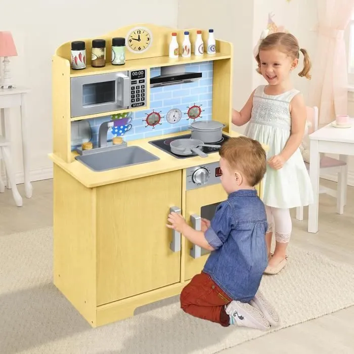 Cuisine Jouet - YUENFONG - Modèle B - Bois de qualité - Ustensiles inclus - Hauteur 92 cm-2