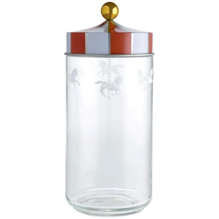 Alessi - MW30/150 - Circus Pot Hermetique en Verre Serigraphie avec Couvercle en Fer Blanc, 150 Cl-0