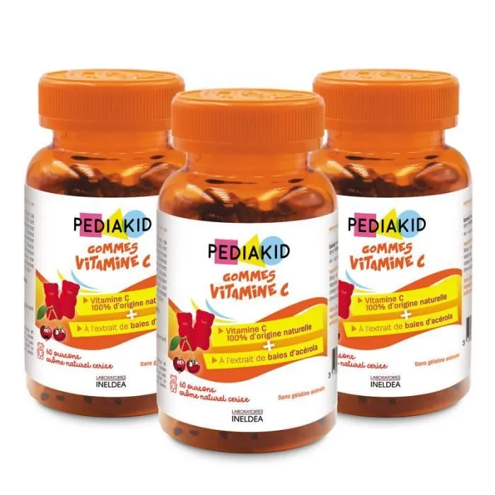 Lot de 3 PEDIAKID Gommes Vitamine C - Complément Alimentaire Enfant - extrait de baies acérola - Vitamine C Origine Naturelle-0