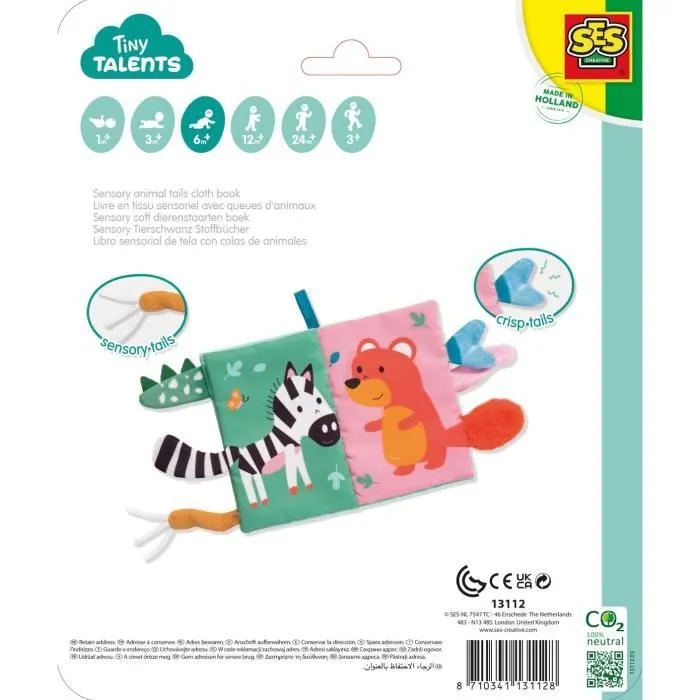 Livre en tissu sensoriel avec queues d’animaux-1