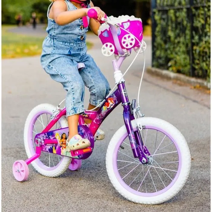 Vélo Enfant Disney - Princess  - Roues 16" - Age 5 à 7 ans - 2 Freins - Stabilisateurs - Rose - Produit HUFFY-2