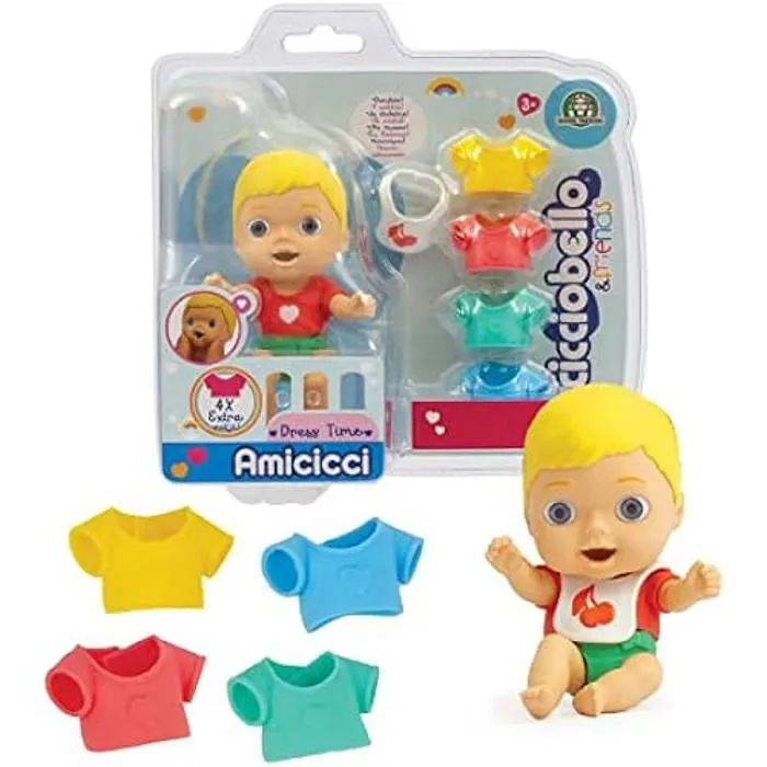 Cicciobello Amicicci Dress Time, avec 4 Tenues colorées et Bavoir, pour Filles à partir de 3 Ans, Multicolore, CC016000 ; Giochi-0