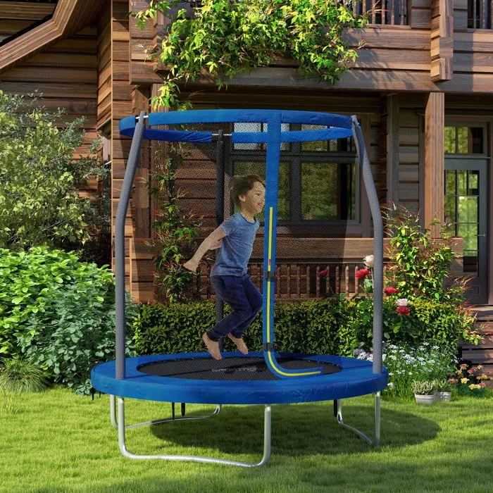 Trampoline pour enfant - trampolines de jardin - SPORTNOW - diamètre 183 cm - avec filet de sécurité - structure en acier - bleu-1