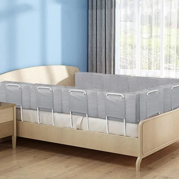 AUFUN Barrière de lit réglable en hauteur de 40 à 60 cm,  Pour lit d'enfant, lit de parent- Gris lin, 50cm-3